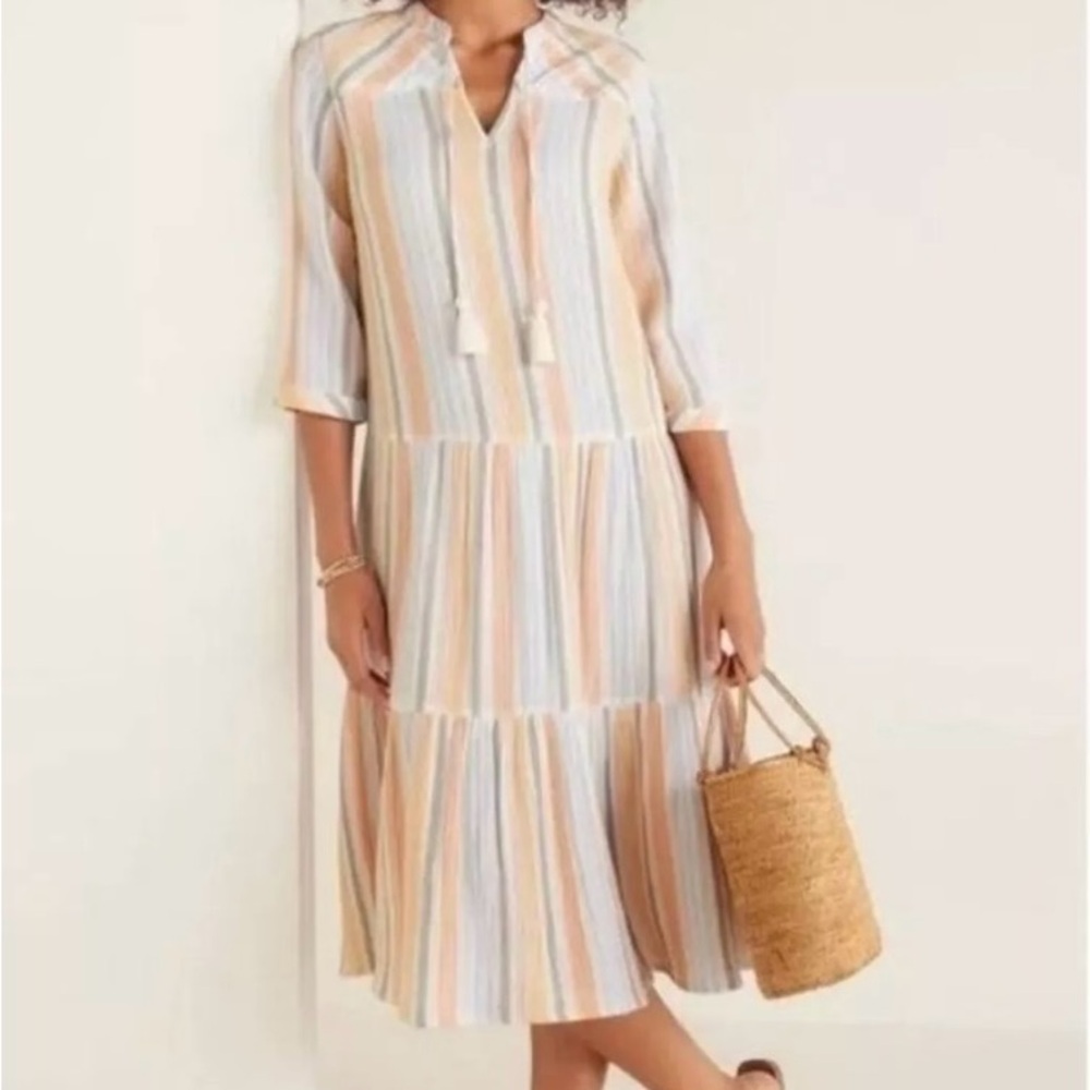 Soft Surroundings 100% Cotton striped Tiered Sundress Sz PS